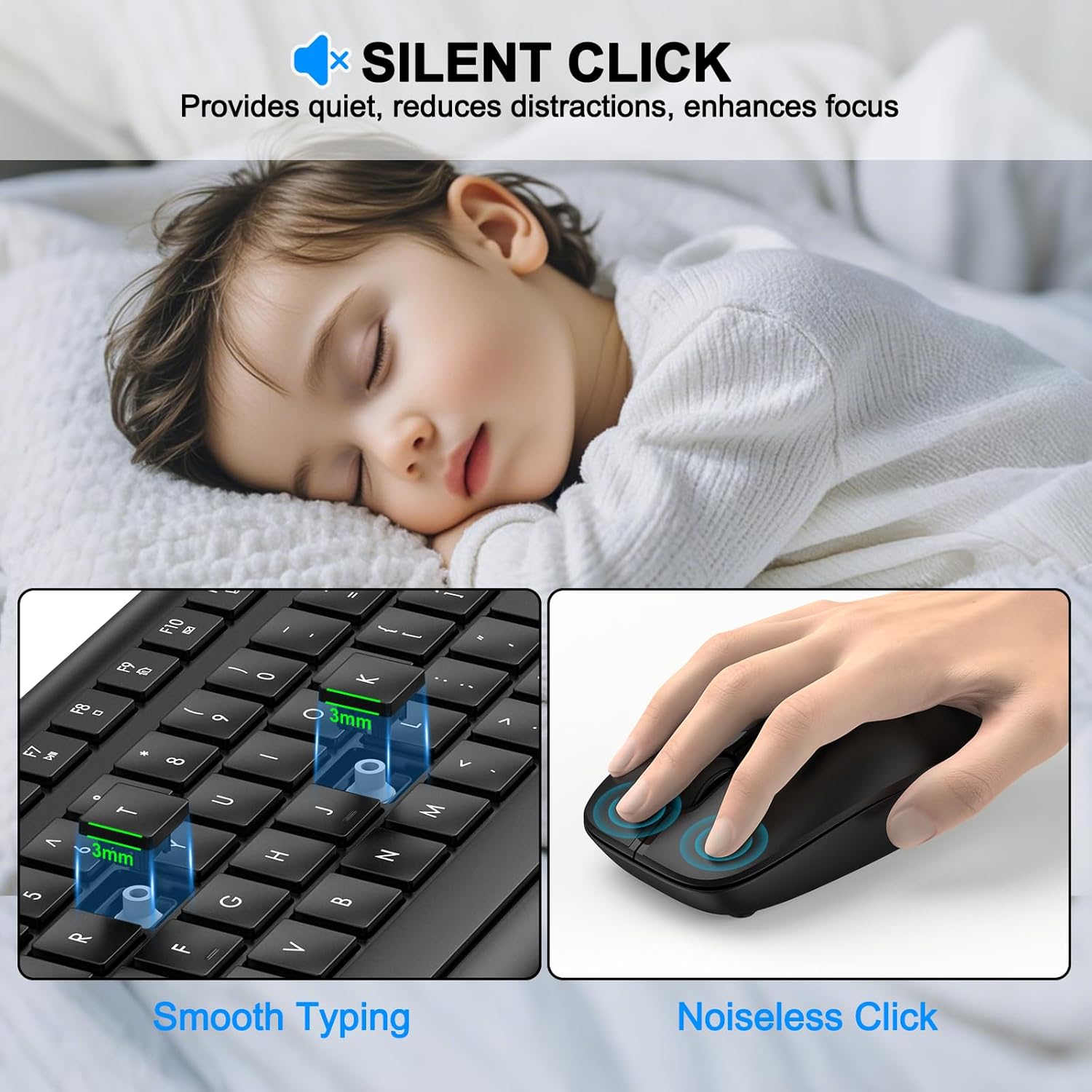 Wireless Keyboard and Mouse Combo, Full Size Silent Ergonomic Keyboard and Mouse, Long Battery Life, Optical Mouse, 2.4G Lag-Free Cordless Mice Keyboard for Computer, Mac, Laptop, PC, Windows - Image 5