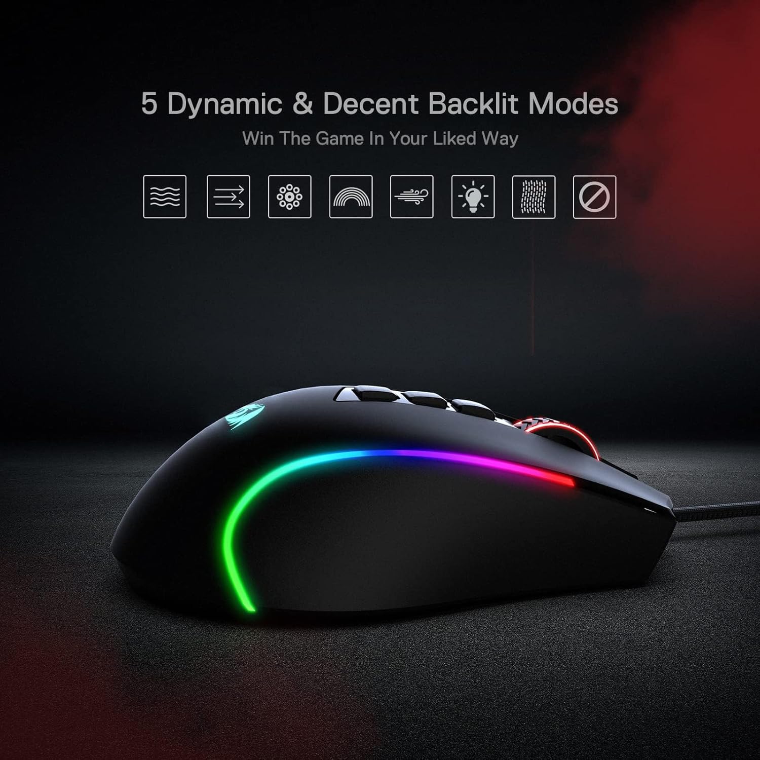 Redragon M612 Predator RGB Gaming Mouse, 8000 DPI Wired Optical Mouse with 11 Programmable Buttons & 5 Backlit Modes, Software Supports DIY Keybinds Rapid Fire Button - Image 7