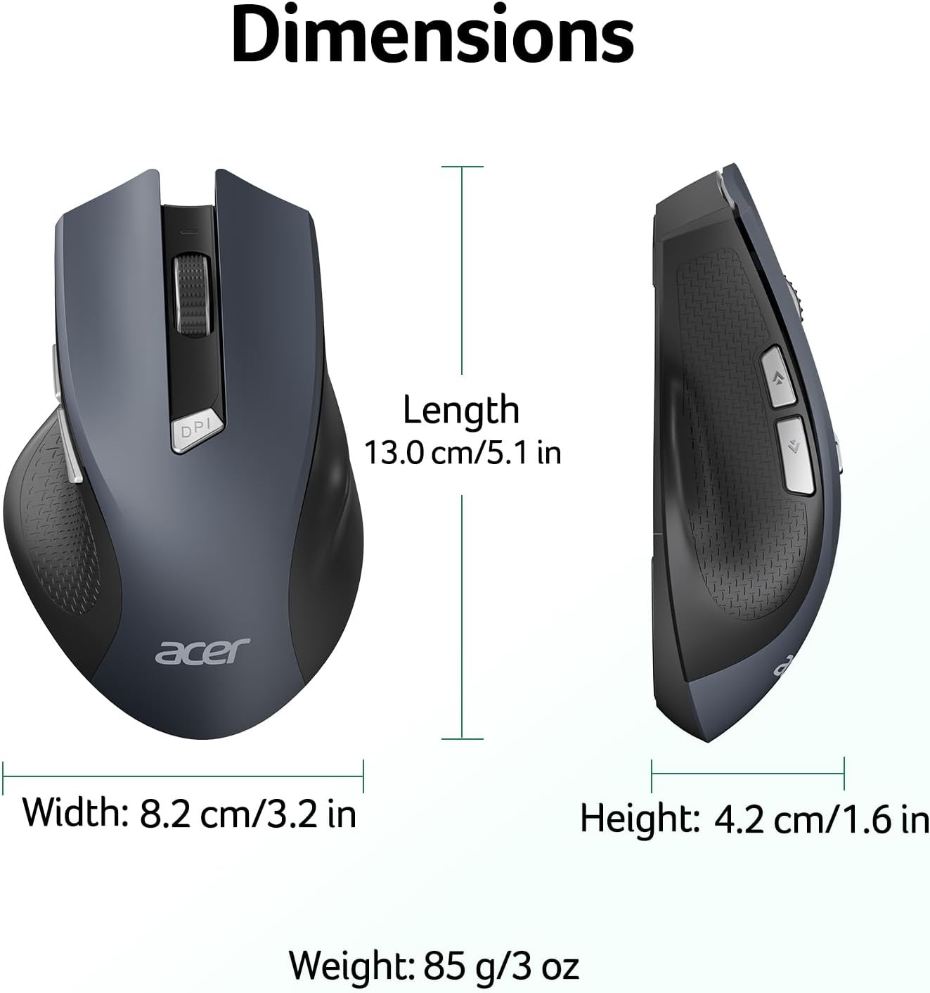 acer Wireless Mouse for Laptop, 2.4GHz Computer Mouse 3 Adjustable DPI Office Cordless USB Mice with USBA Receiver, 6 Buttons, 1600 DPI, Medium to Large Sized Hands Compatible with PC, Laptop, Desktop - Image 8