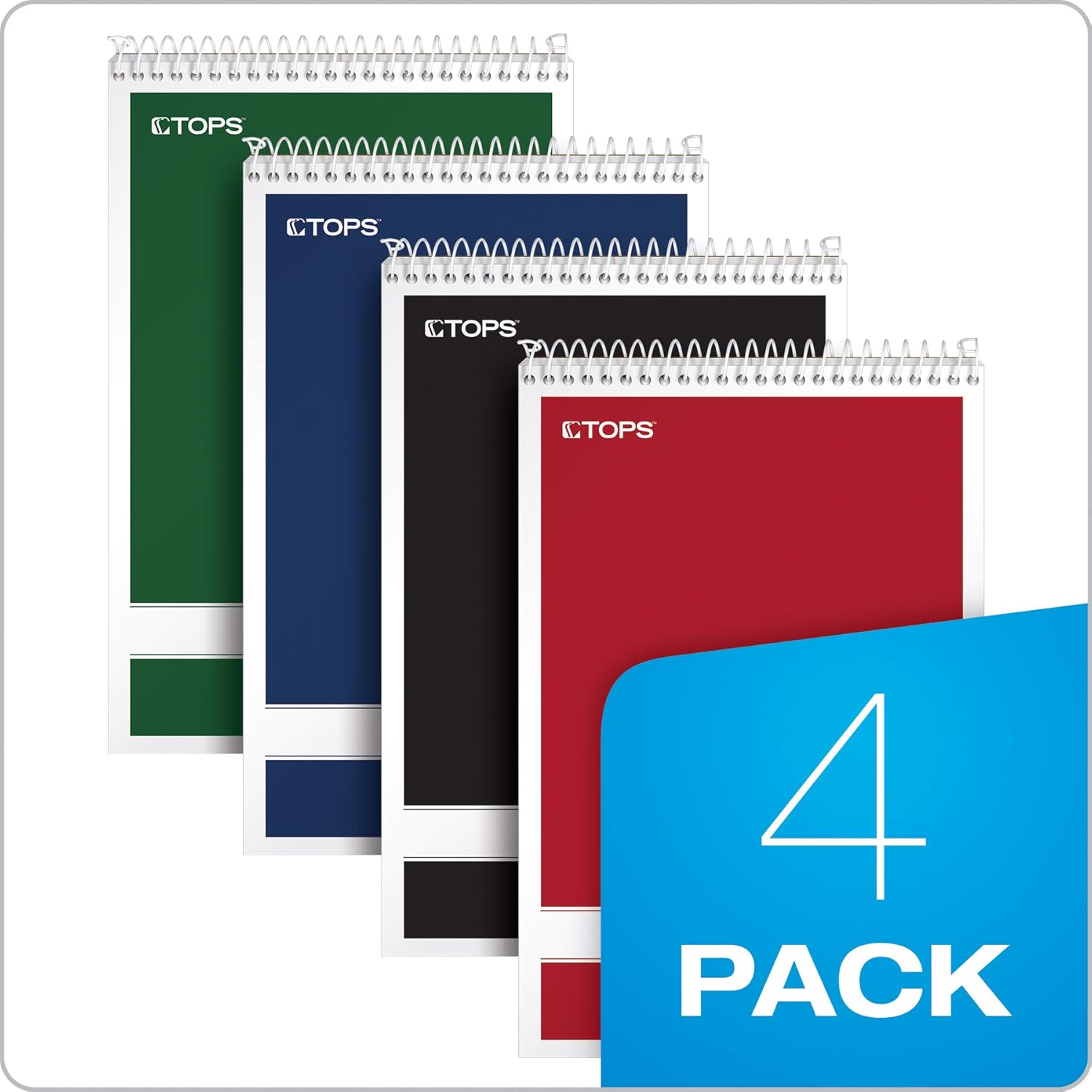 TOPS Steno Pads 4 Pack, 6" x 9" Spiral Steno Notebooks, Gregg Rule for lists, 80 Sheets Each, White Paper, Assorted Covers, Take Notes for School, College, Work, Office (80220) - Image 7