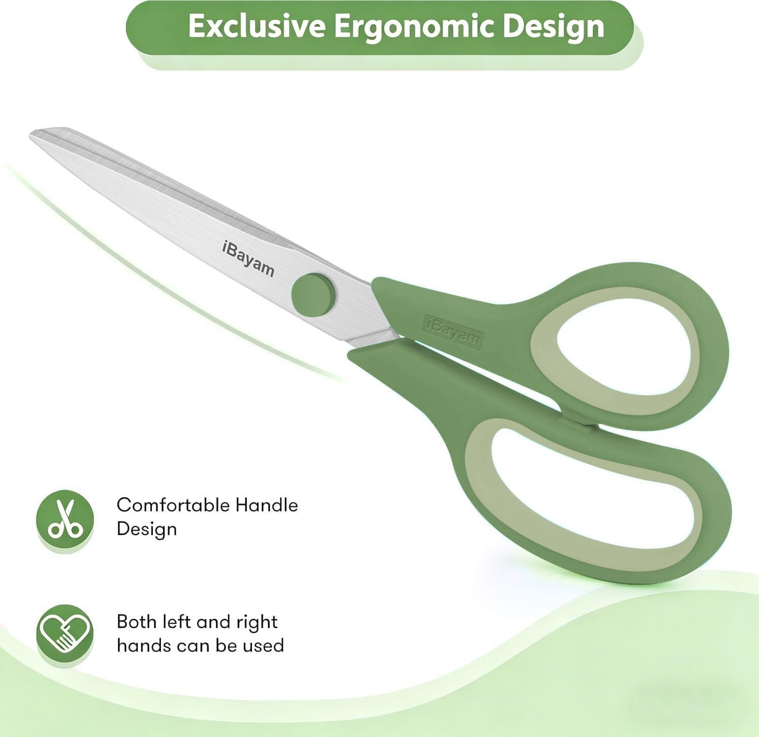 iBayam 8.5" Pastel Scissors All Purpose Heavy Duty 3Pack, 2.5mm Sharp Blade | Soft Comfort-grip | Left/Right Handed | Cuts cardboard, fabric, vinyl & leather | office, classroom, school & craft desk - Image 4